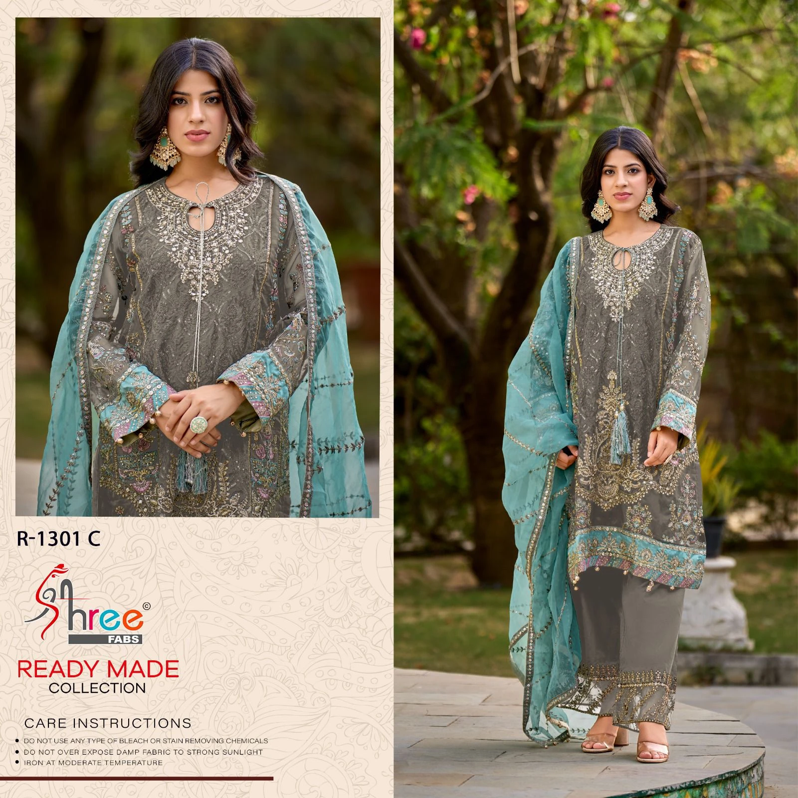 Shree Fabs 1301 Organza Wholesale Pakistani Readymade Salwar Suit Catalog — Wholesale Pakistani Suits, Shree Fabs wholesale from Surat — view 5